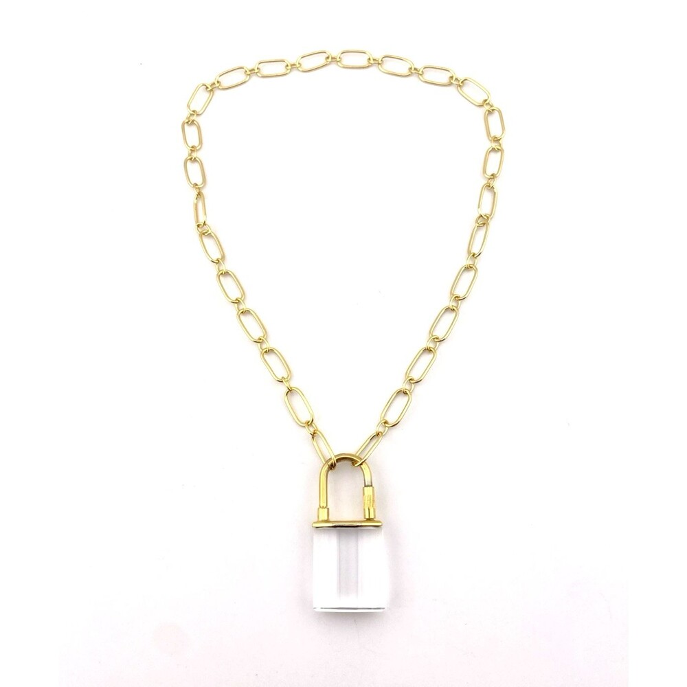 Crystal Padlock Necklace Gold Vermeil Chain Repurposed Lock 19.5 Inch
